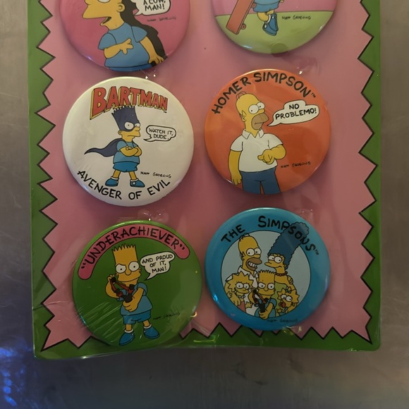 NIB VTG “The Simpsons” 6 Button 1990 Collectible Bart Homer Family Bartman - Picture 3 of 5